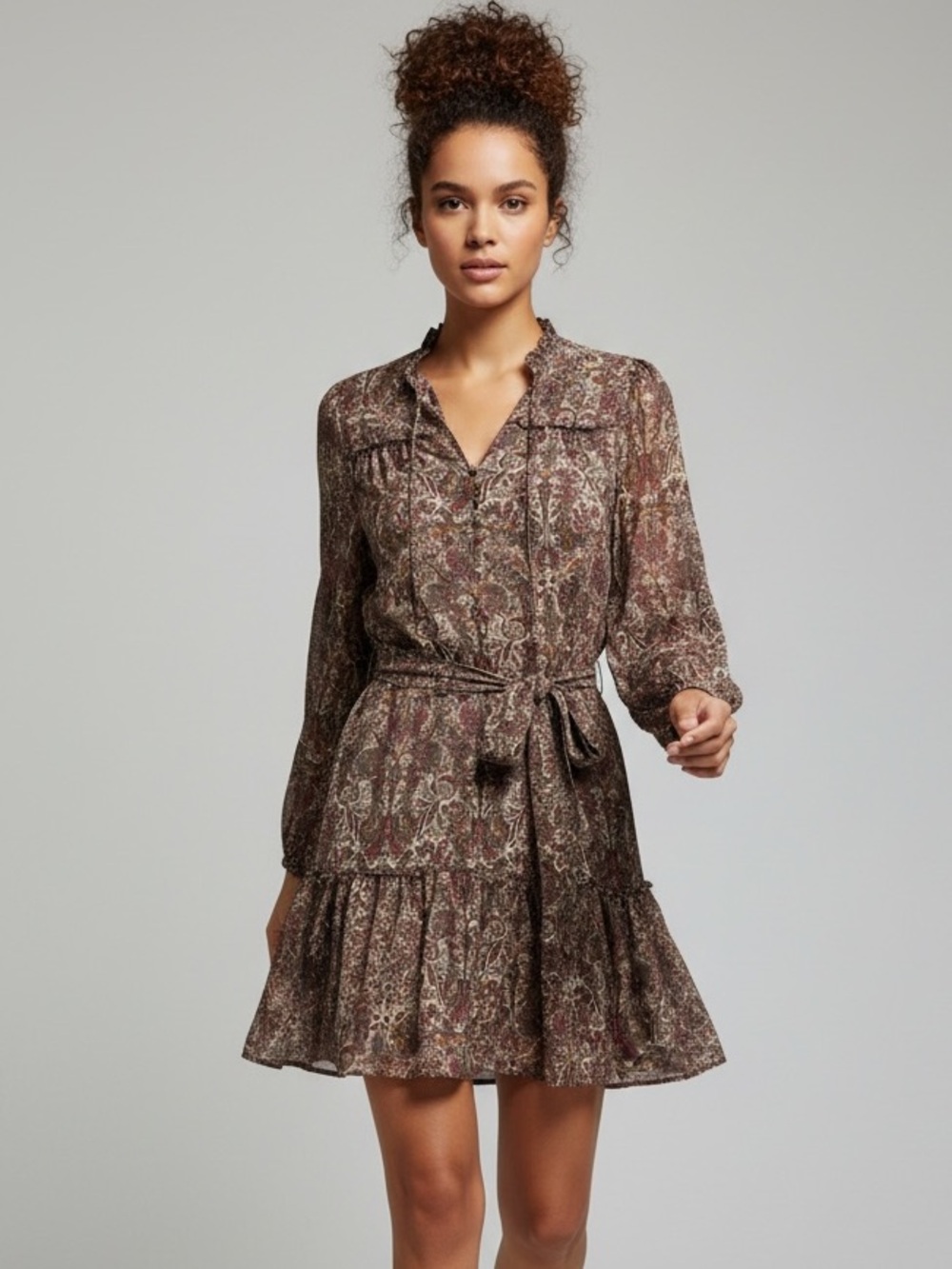 Anthropologie Paisley Floral Smock Ruffle Calanthe Mini Shirtdress w Slipdress M